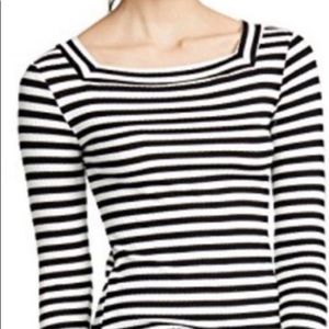 FRAME Denim Black/White Striped Square Neck Top